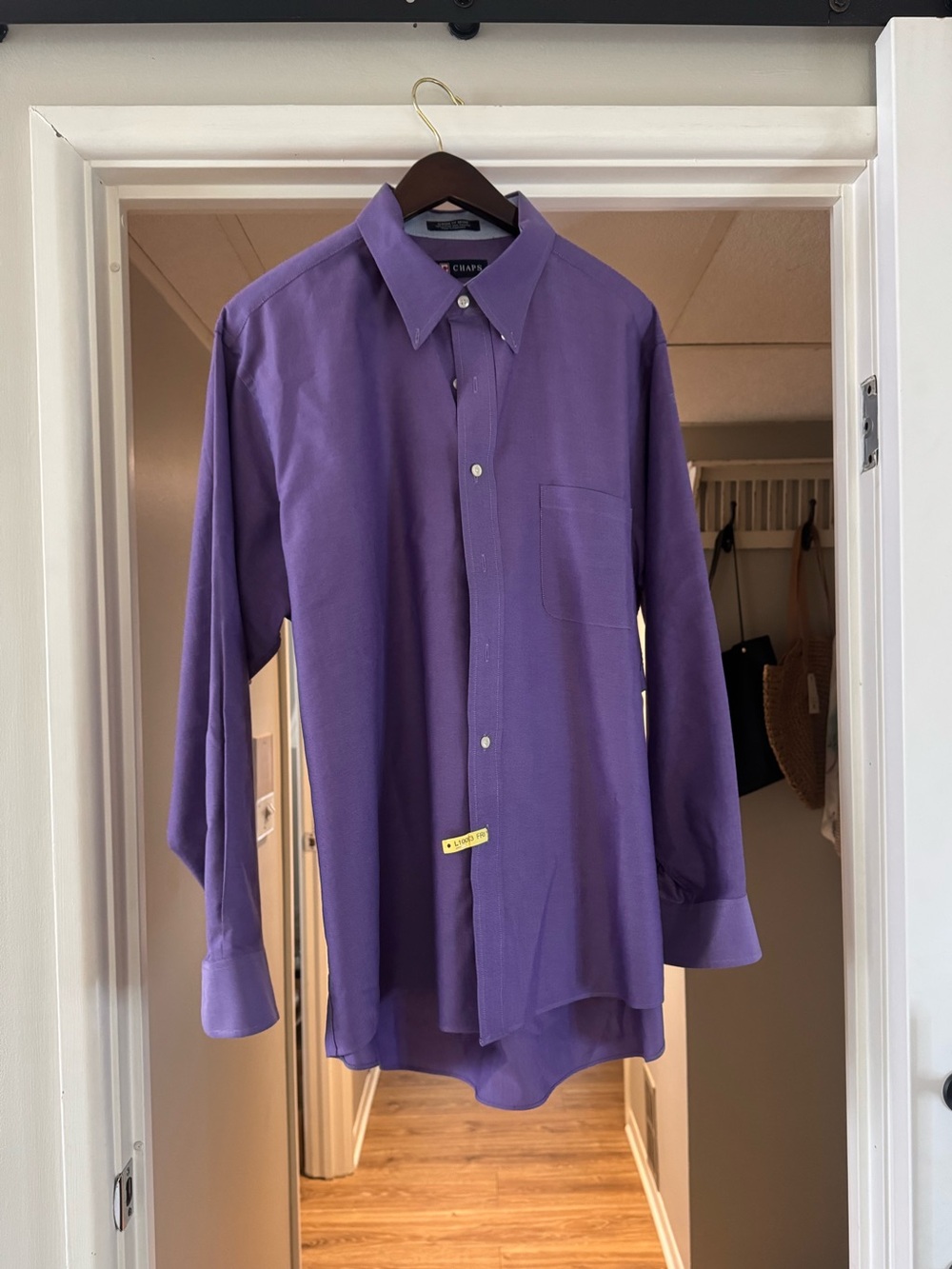 Chaps Men's Wrinkle Free Purple Button-Down Dress Shirt